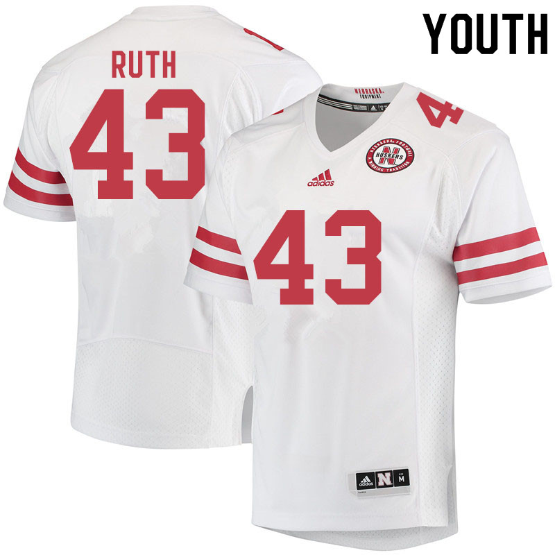Youth #43 Connor Ruth Nebraska Cornhuskers College Football Jerseys Sale-White